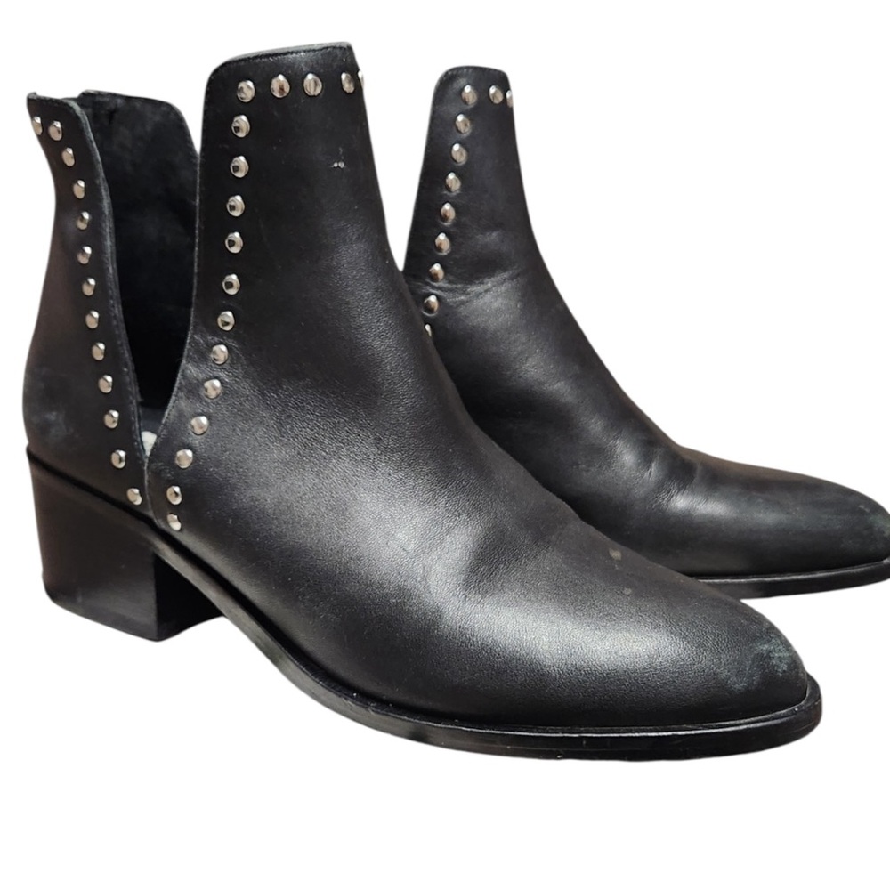 Steve Madden Black Leather Studded Ankle Boots Biker Boots size 8